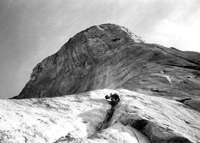 Ryan Frost on pitch 3 of the Nose of El Cap, 1997, photo by Tom Frost